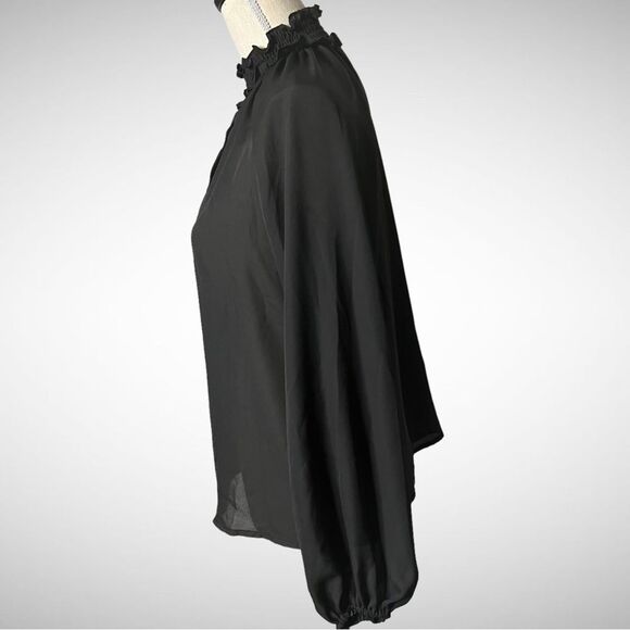 Main Strip Sheer Black High Neck Key Hole Blouse, Size Small - Picture 3 of 8